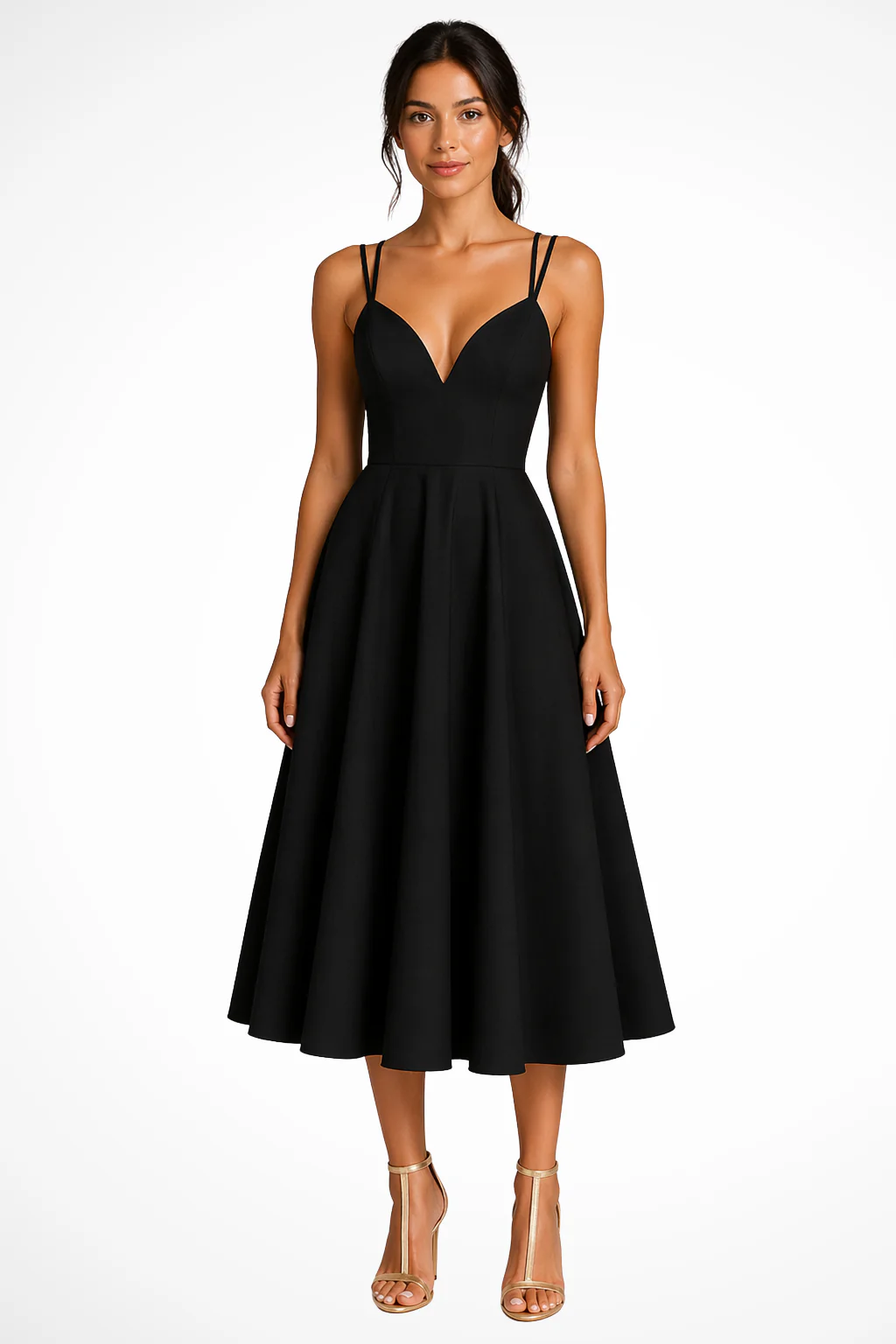 Isadora | Women Sweetheart Neck Strappy A Line Wedding Guest Midi Dress - Image 4