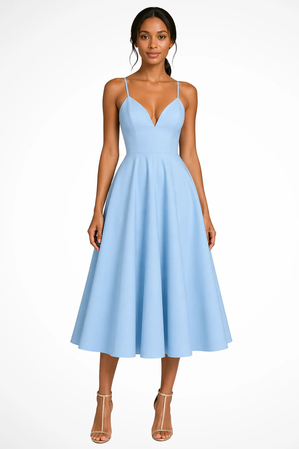 Isadora | Women Sweetheart Neck Strappy A Line Wedding Guest Midi Dress - Image 5