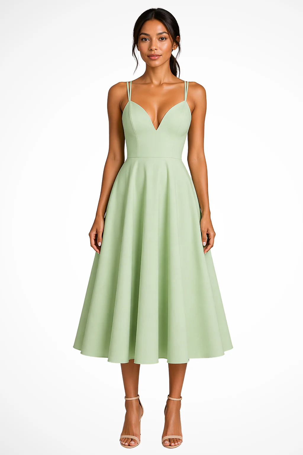 Isadora | Women Sweetheart Neck Strappy A Line Wedding Guest Midi Dress - Image 6