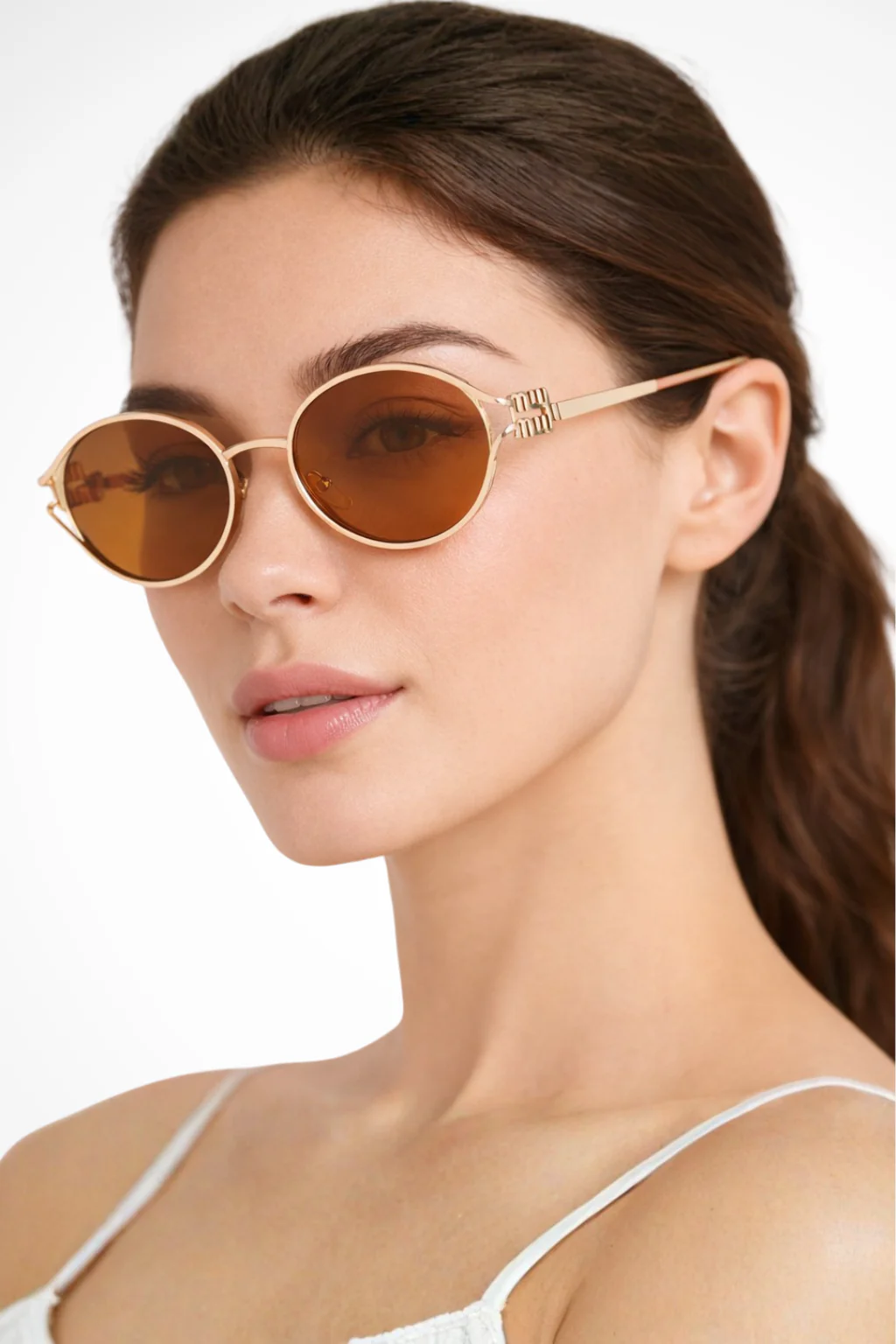 Isobel | Women Small Oval Gold Metal Frame Sunglasses