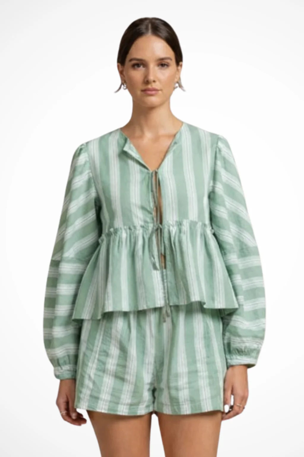 Ivy | Women Striped Peplum Shirt and Shorts Set - Image 3