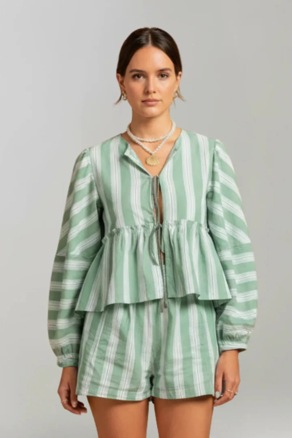 Ivy | Women Striped Peplum Shirt and Shorts Set - Image 4