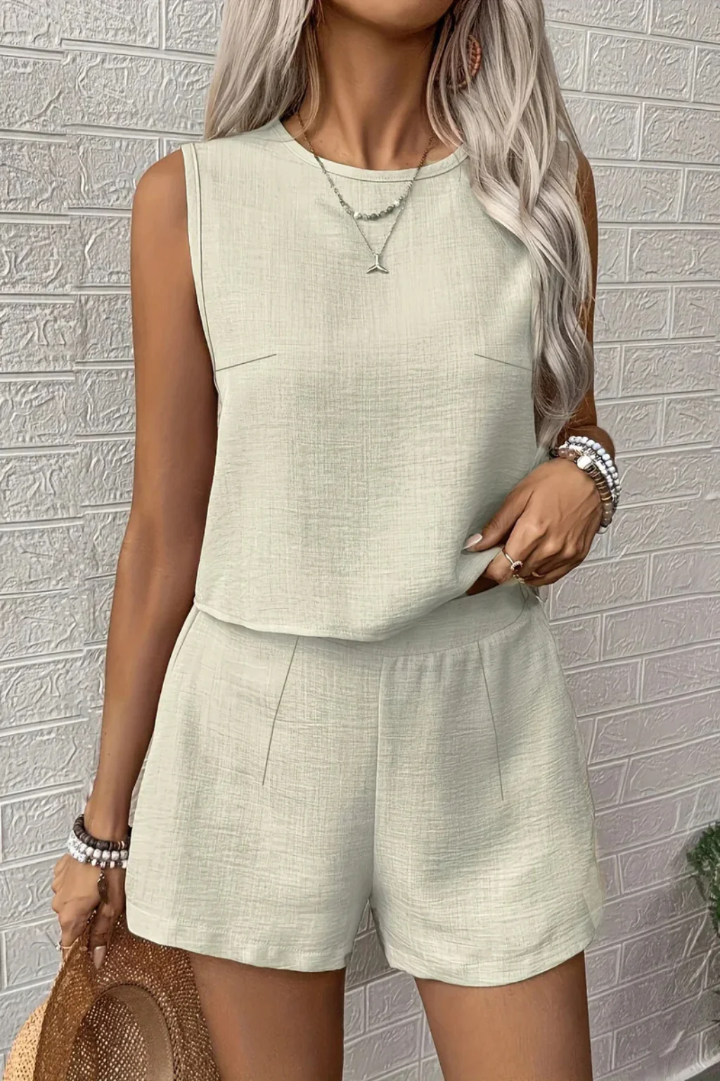 Jenny | Women Sleeveless Crop Top and Shorts Linen Summer Set - Image 4