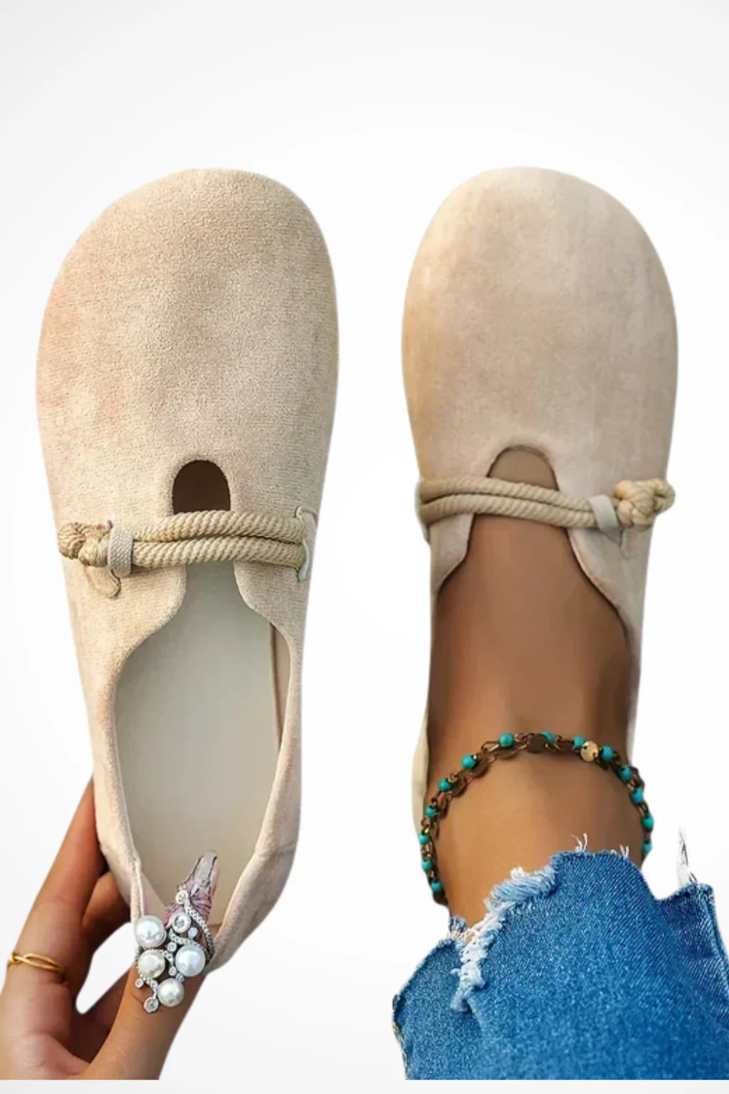 Joanna | Women Round Toe Rope Tie Suede Flat Ballet Flats