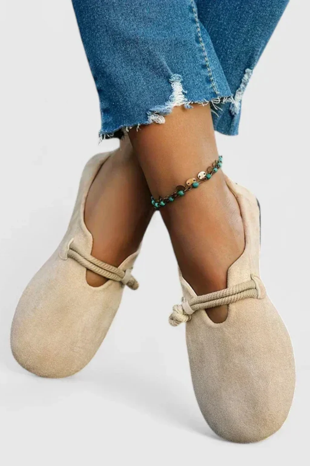 Joanna | Women Round Toe Rope Tie Suede Flat Ballet Flats - Image 2