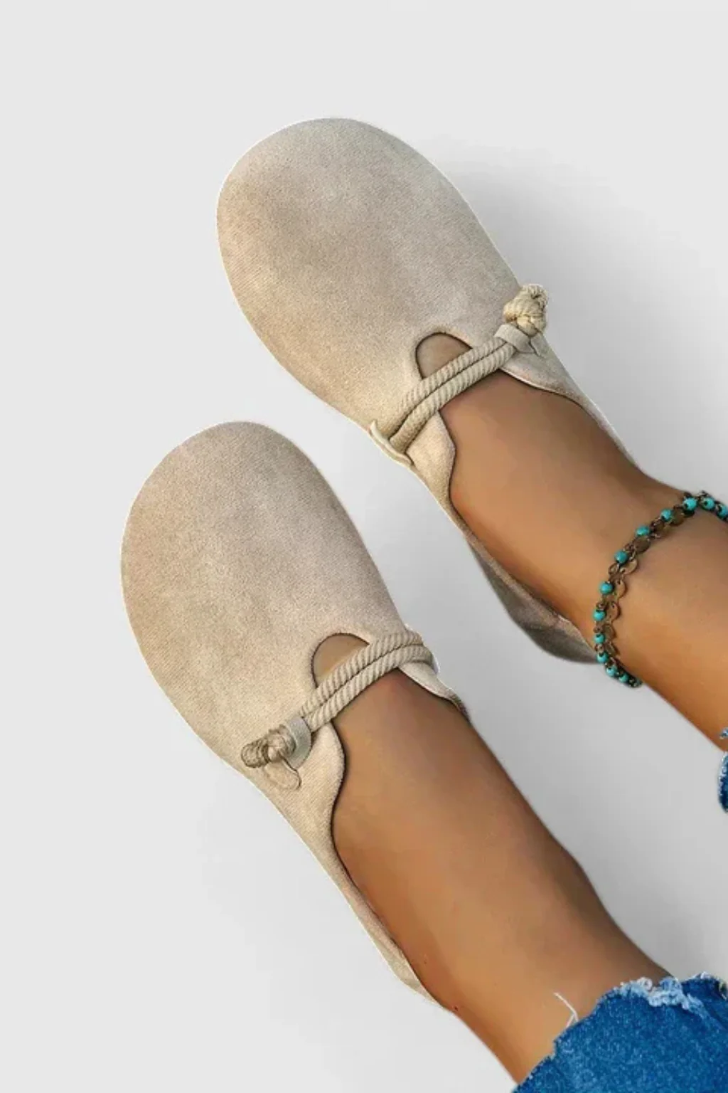 Joanna | Women Round Toe Rope Tie Suede Flat Ballet Flats - Image 3