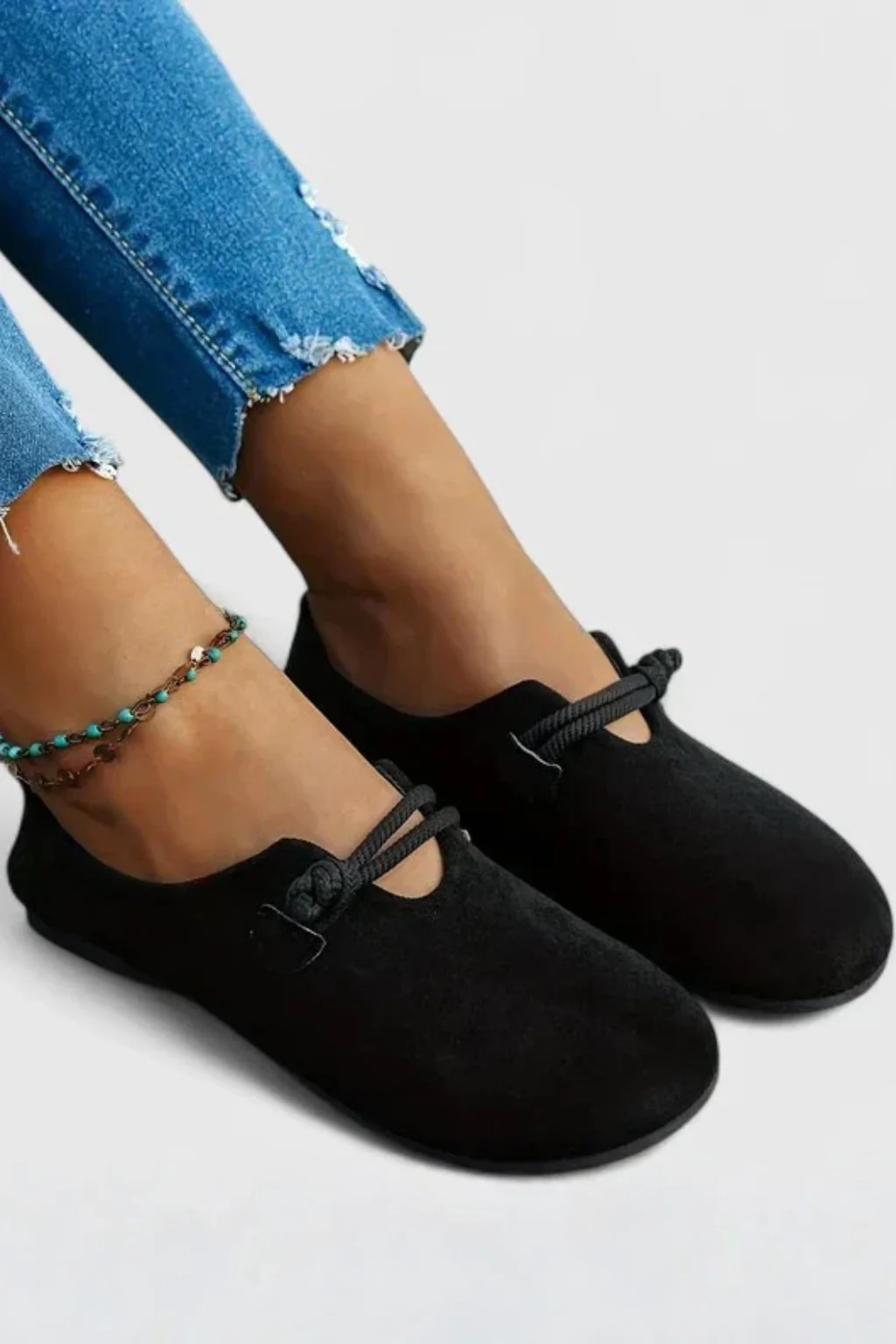 Joanna | Women Round Toe Rope Tie Suede Flat Ballet Flats - Image 5