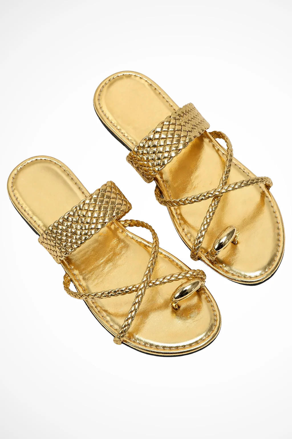 Josephine | Women Woven Flat Slide Sandals with Toe Ring - Image 3