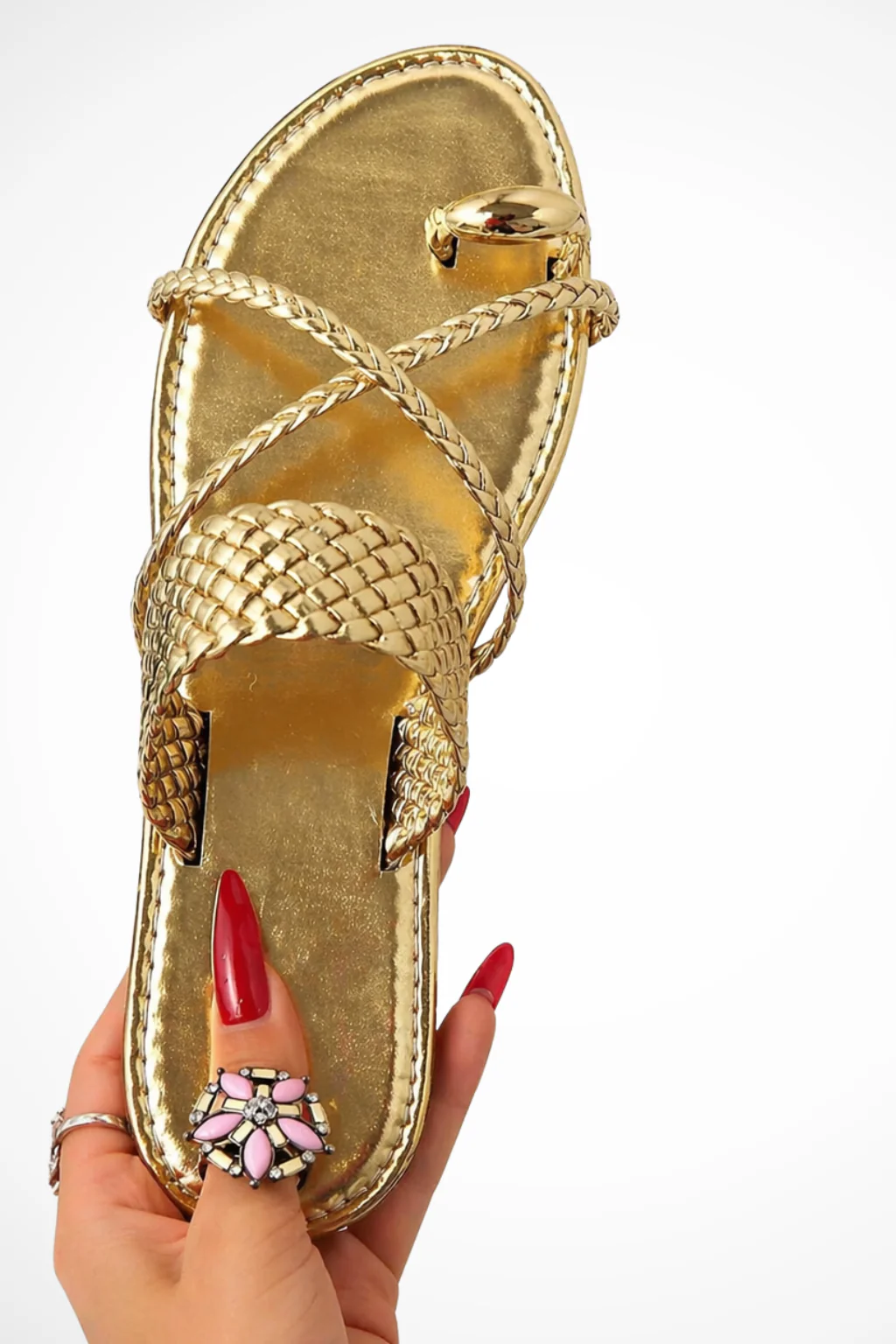 Josephine | Women Woven Flat Slide Sandals with Toe Ring - Image 4