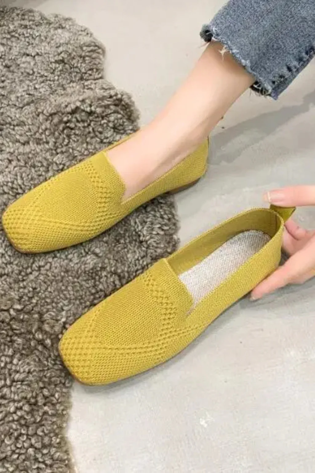 Laurentia | Women Square Toe Knit Mesh Slip On Ballet Flats - Image 15