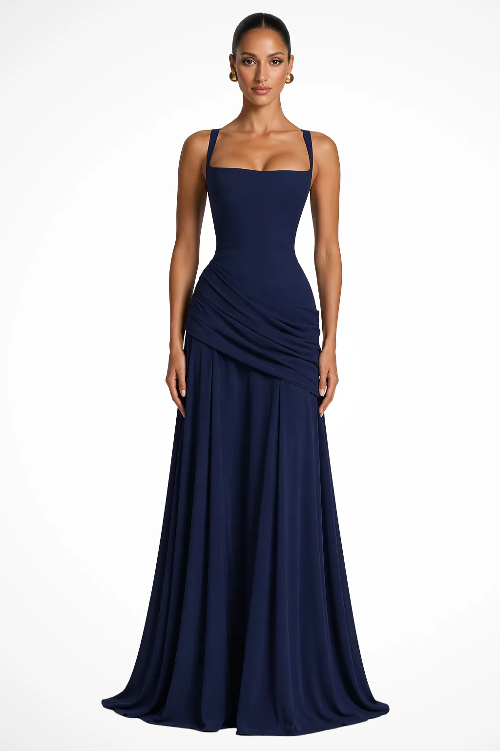 Lavinia | Women Square Neck Ruched Wedding Guest Maxi Dress with Side Slit - Image 4