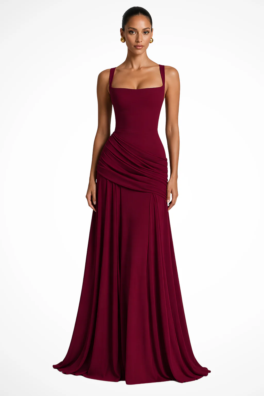 Lavinia | Women Square Neck Ruched Wedding Guest Maxi Dress with Side Slit - Image 5