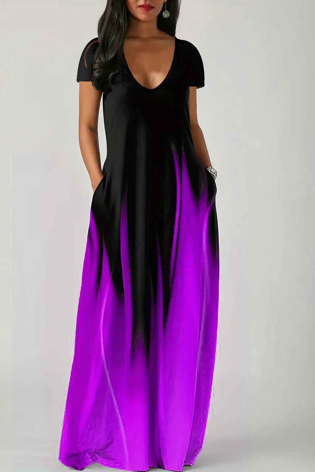 Lenora | Women Ombre V Neck Short Sleeve Casual Maxi Dress - Image 10