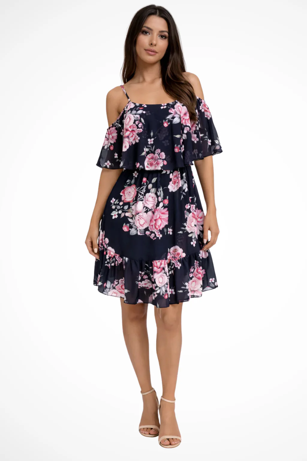 Lila | Women Off Shoulder Floral Chiffon Ruffle Mini Boho Dress - Image 3