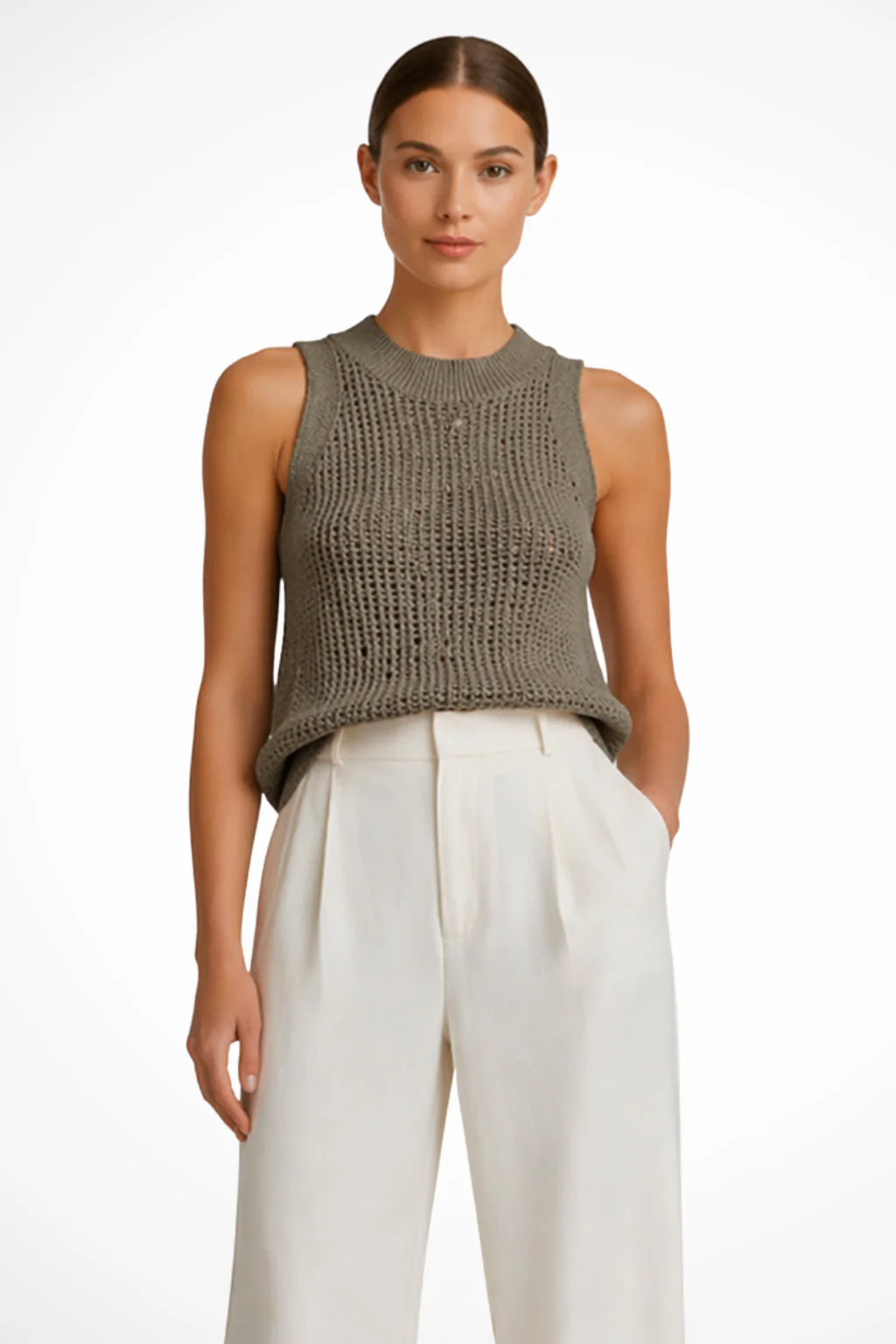 Lillian | Women Crochet Sleeveless Cropped Knit Top - Image 3