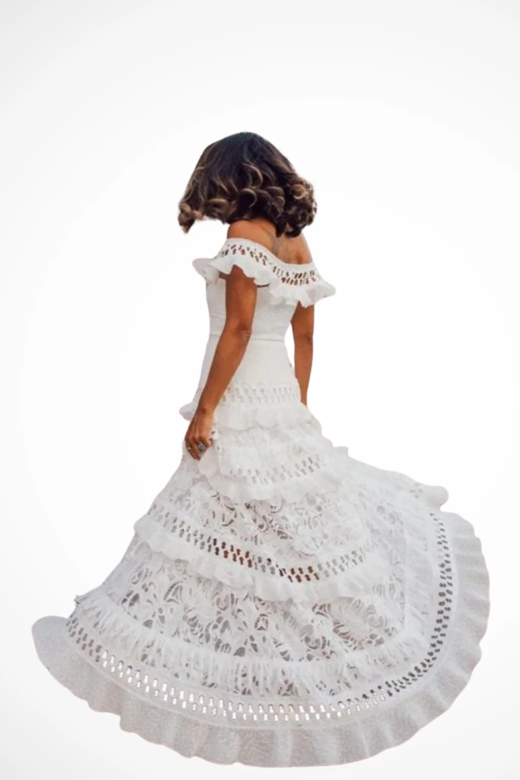 Luna | Women Lace Off Shoulder Tiered Ruffle Wedding Guest Maxi Dress - Image 6