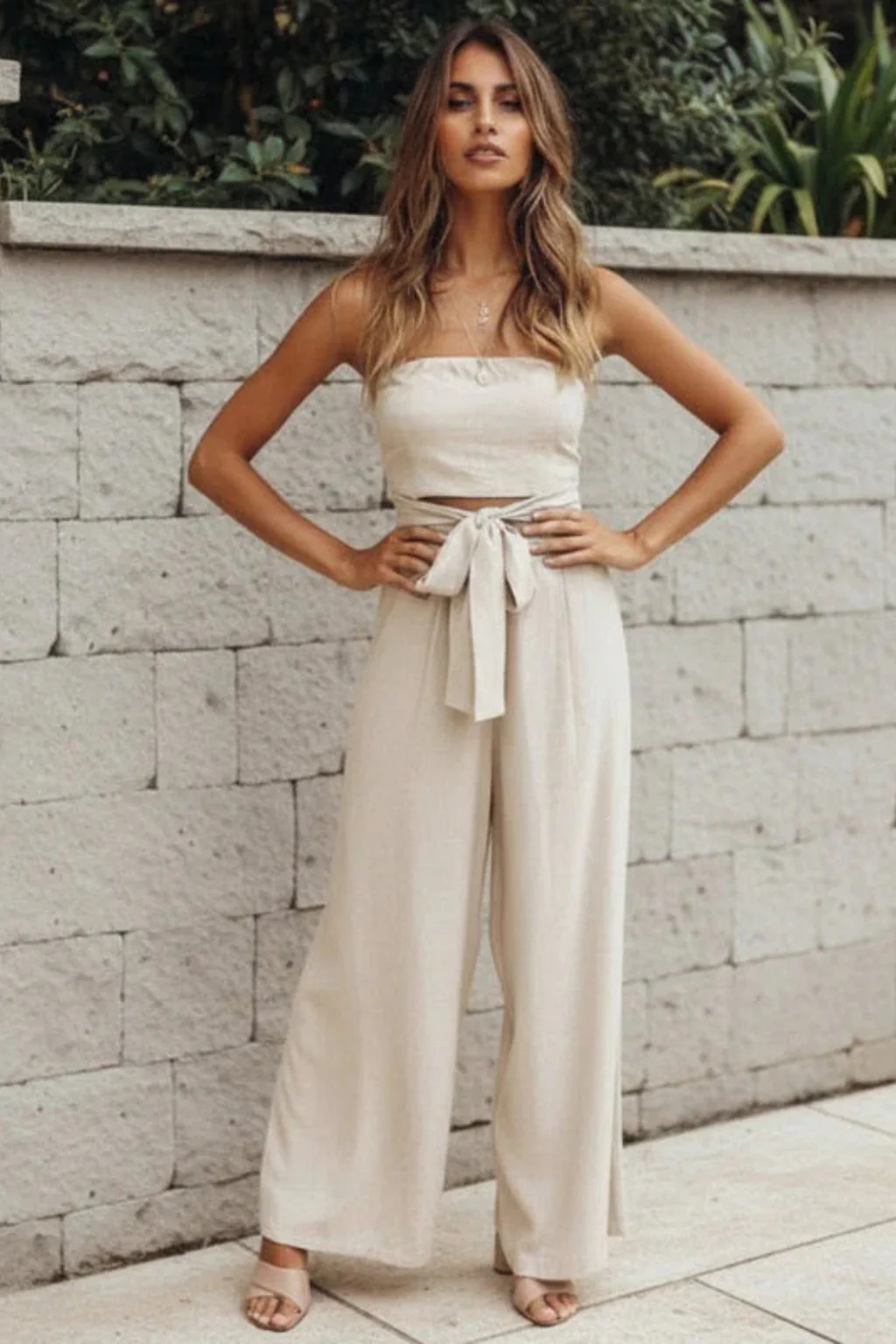 Lyra | Women Strapless Bandeau Crop Top and High Waist Wide Leg Trousers Set - Image 5