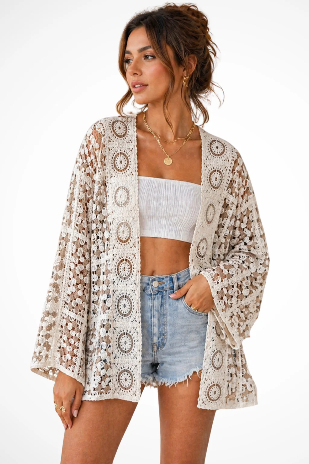 Lysandra | Women Long Sleeve Plaid Crochet Summer Cardigan - Image 3