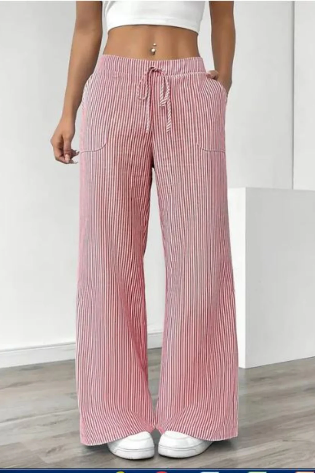 Lysandra | Women Striped Wide Leg Trousers with Drawstring Waist - Image 10