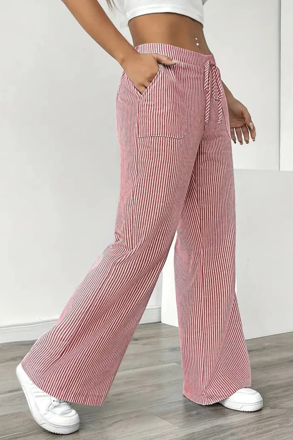 Lysandra | Women Striped Wide Leg Trousers with Drawstring Waist - Image 11