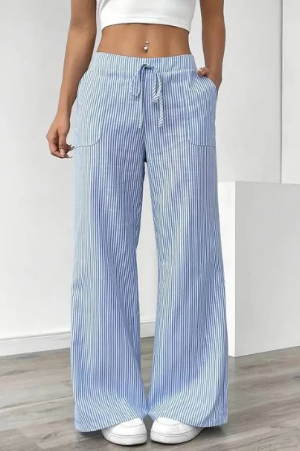 Lysandra | Women Striped Wide Leg Trousers with Drawstring Waist - Image 15