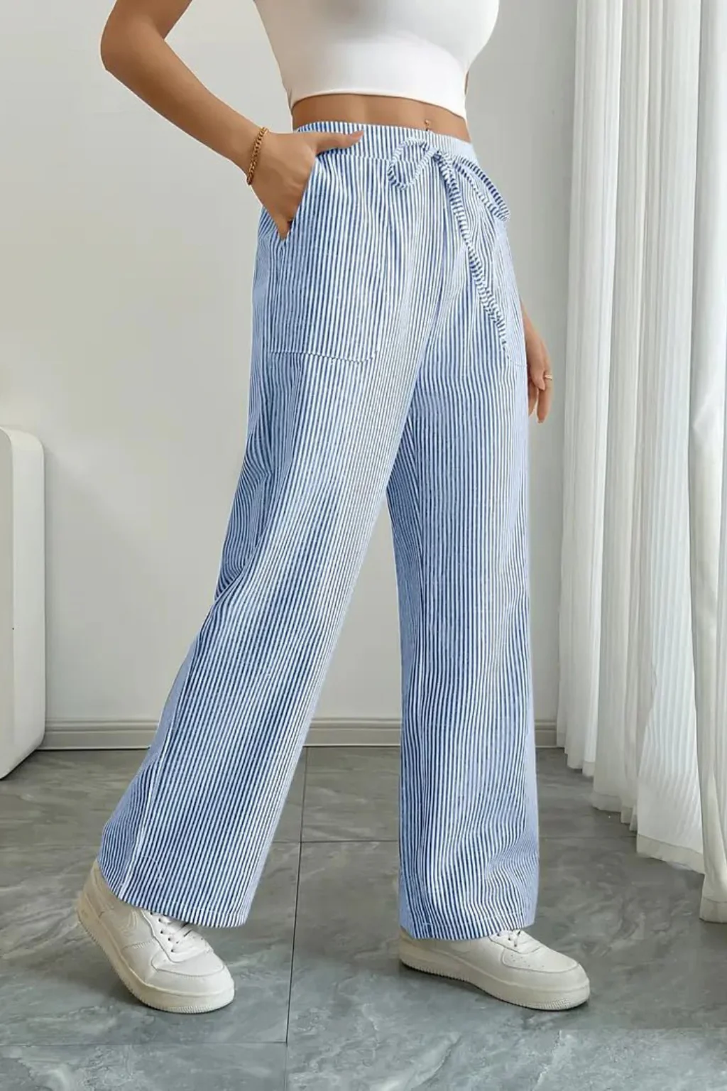 Lysandra | Women Striped Wide Leg Trousers with Drawstring Waist - Image 17