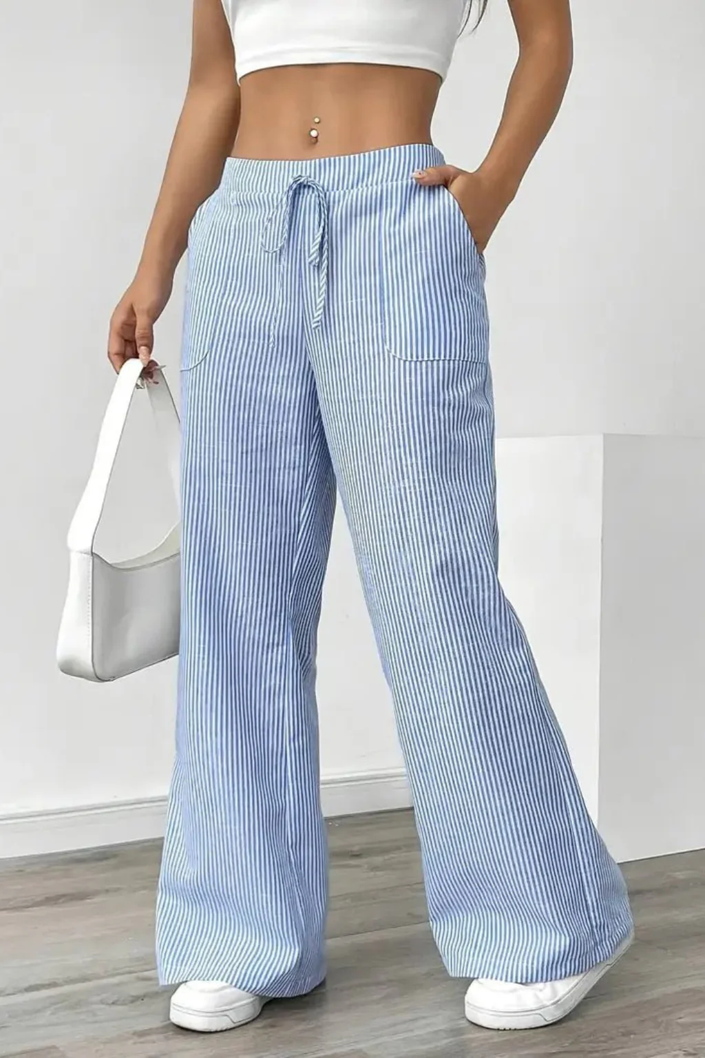 Lysandra | Women Striped Wide Leg Trousers with Drawstring Waist - Image 18