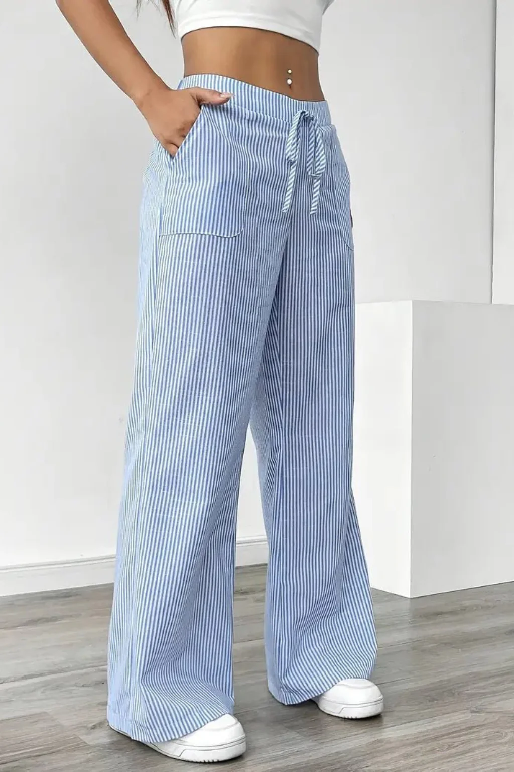 Lysandra | Women Striped Wide Leg Trousers with Drawstring Waist - Image 19