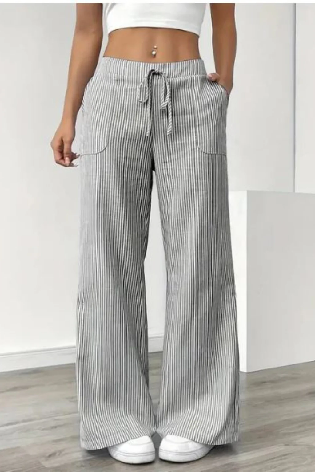 Lysandra | Women Striped Wide Leg Trousers with Drawstring Waist - Image 23