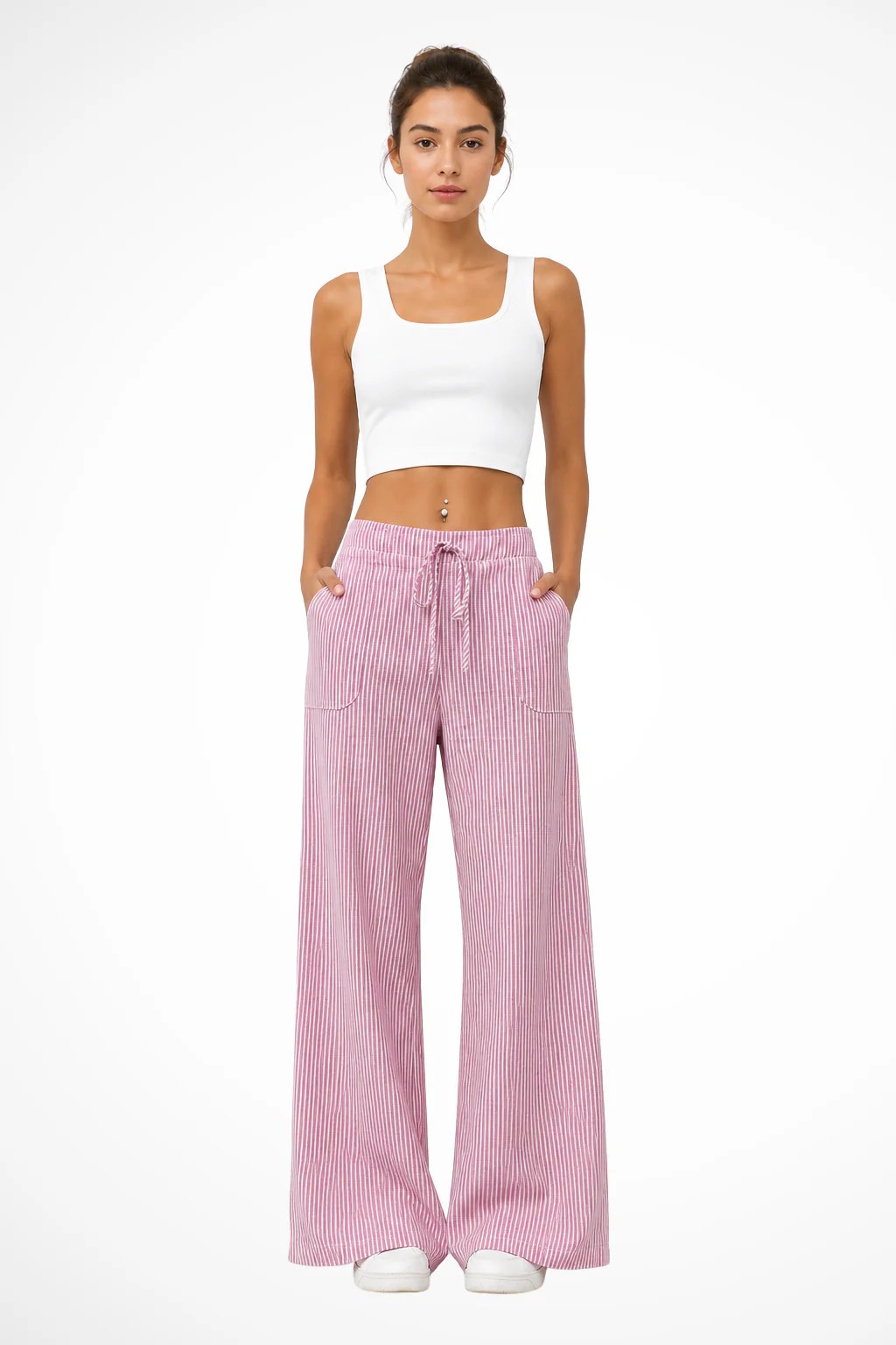 Lysandra | Women Striped Wide Leg Trousers with Drawstring Waist - Image 3