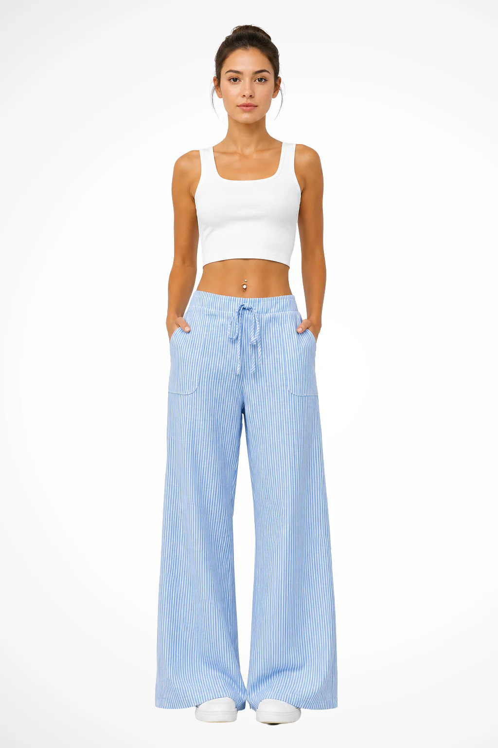Lysandra | Women Striped Wide Leg Trousers with Drawstring Waist - Image 5