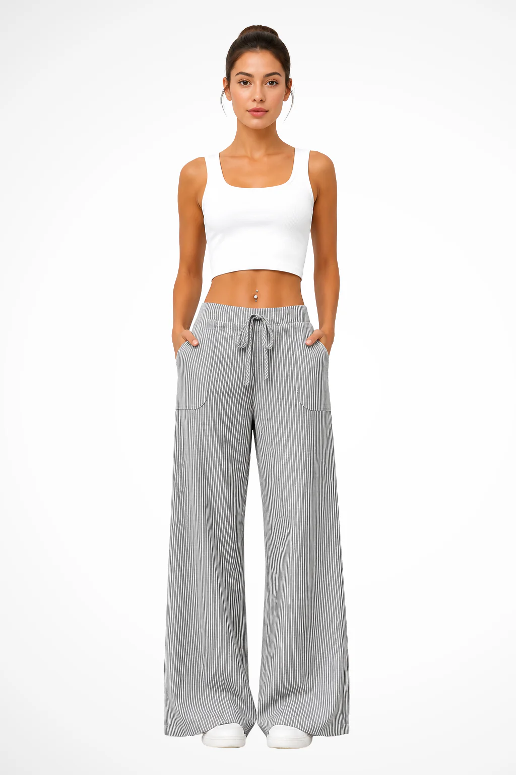 Lysandra | Women Striped Wide Leg Trousers with Drawstring Waist - Image 7