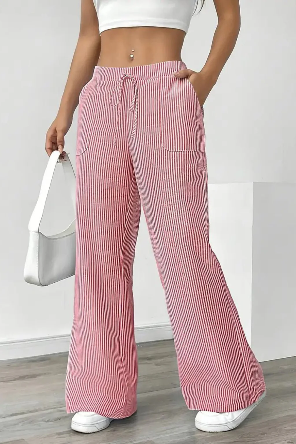 Lysandra | Women Striped Wide Leg Trousers with Drawstring Waist - Image 9