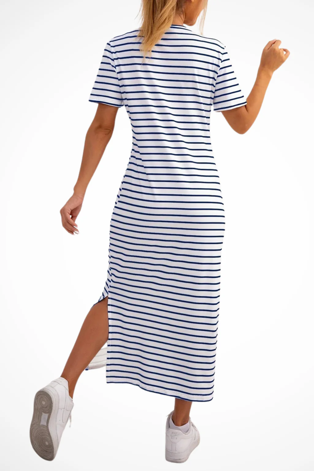 Madeline | Women Striped Short Sleeve Side Split Summer Midi Dress - Image 6