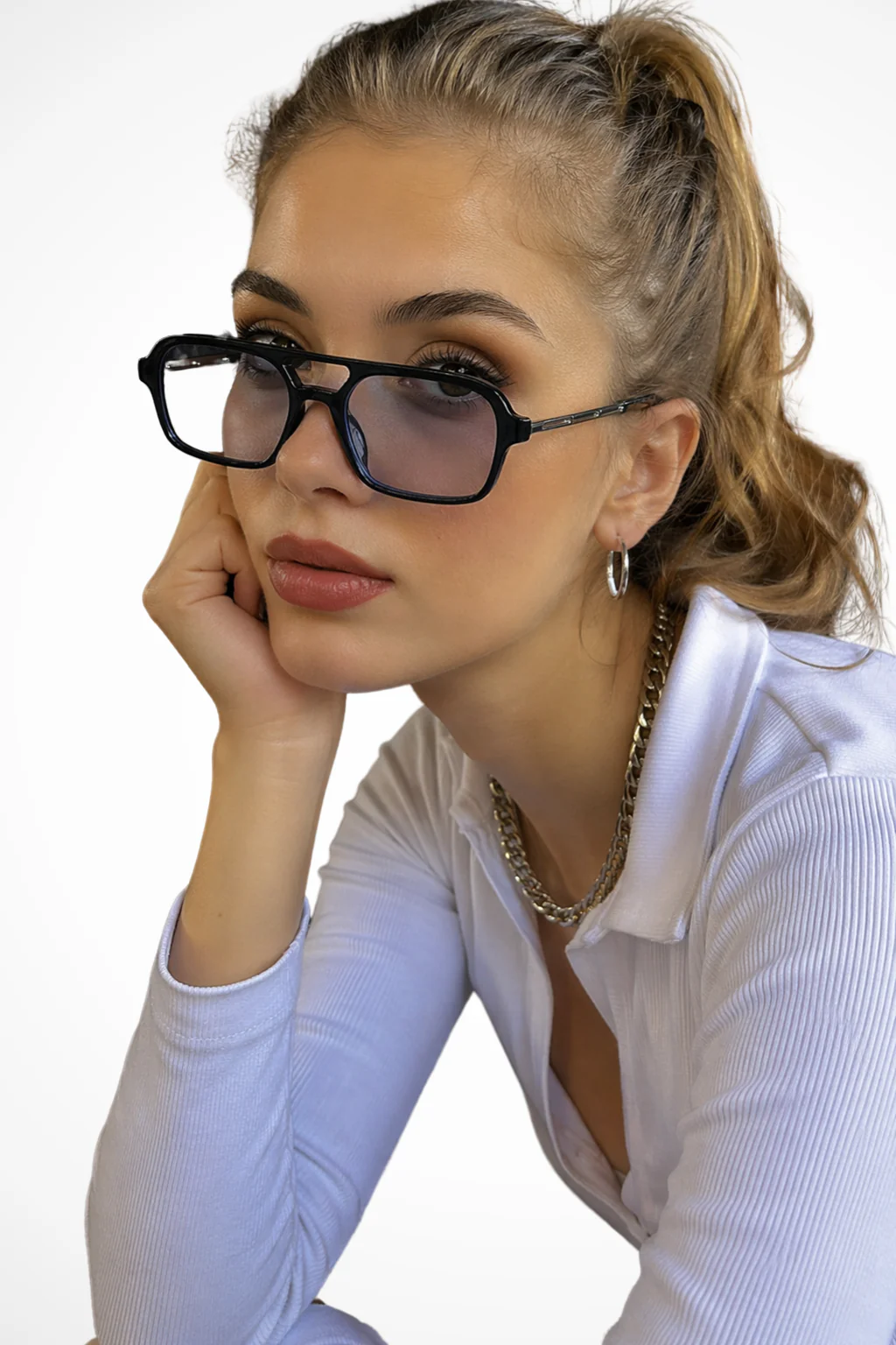 Margaux | Women Double Bridge Square Aviator Sunglasses - Image 2