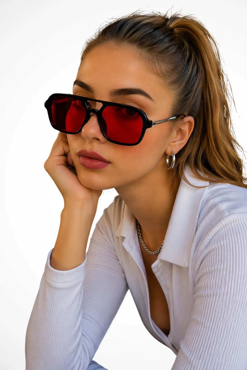 Margaux | Women Double Bridge Square Aviator Sunglasses - Image 8