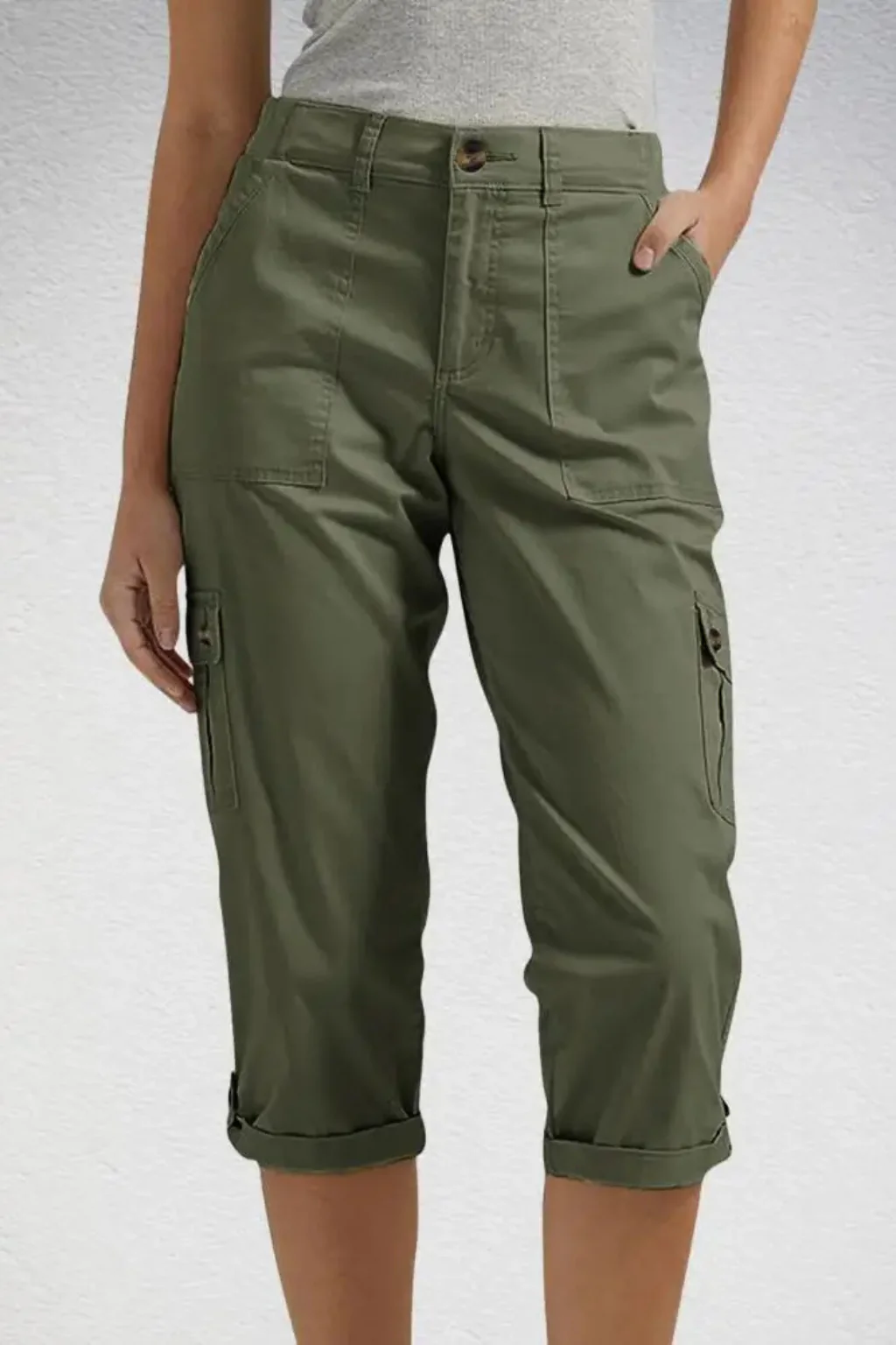 Margot | Women Cargo Cropped Trousers with Roll Up Hem - Image 11