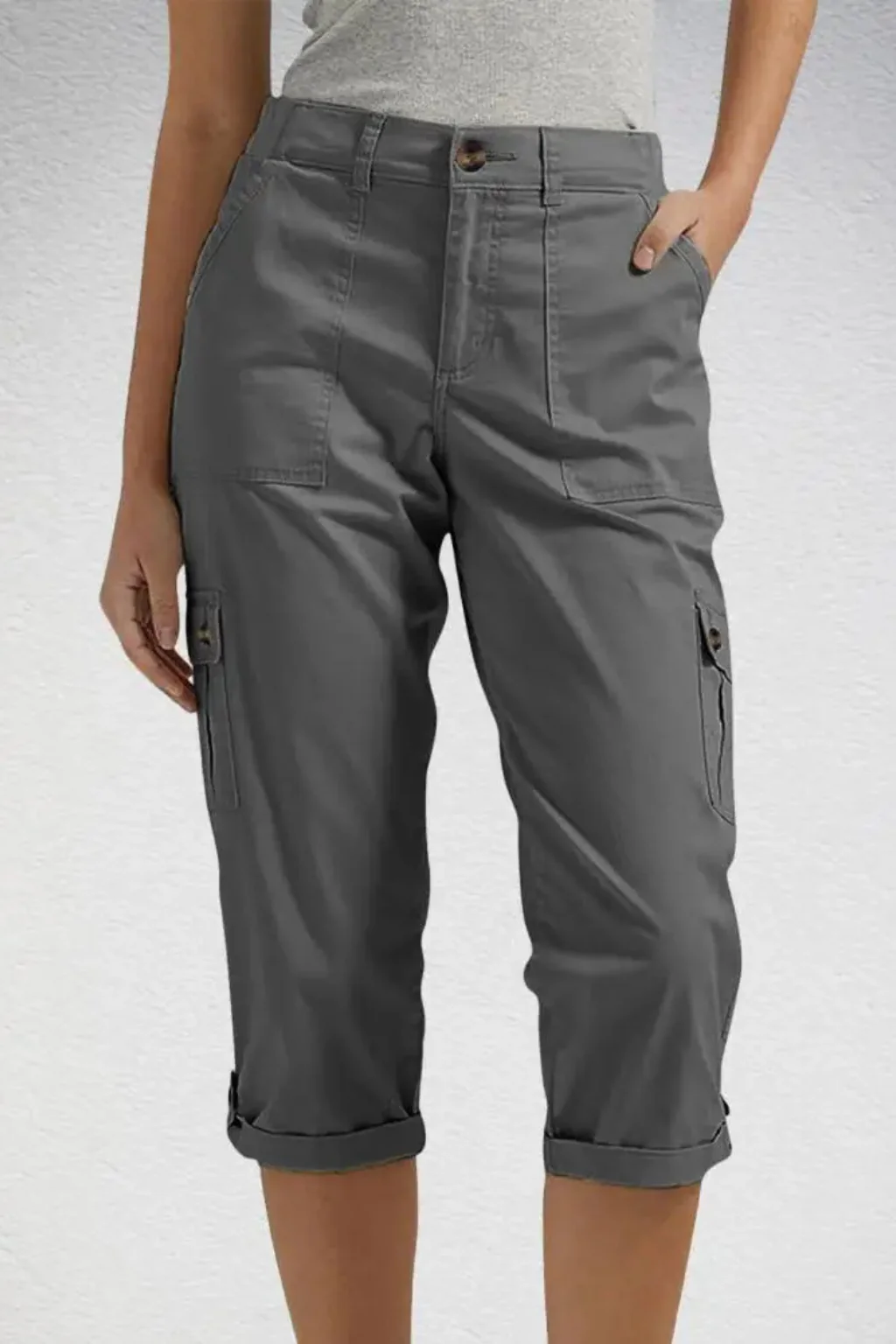 Margot | Women Cargo Cropped Trousers with Roll Up Hem - Image 12