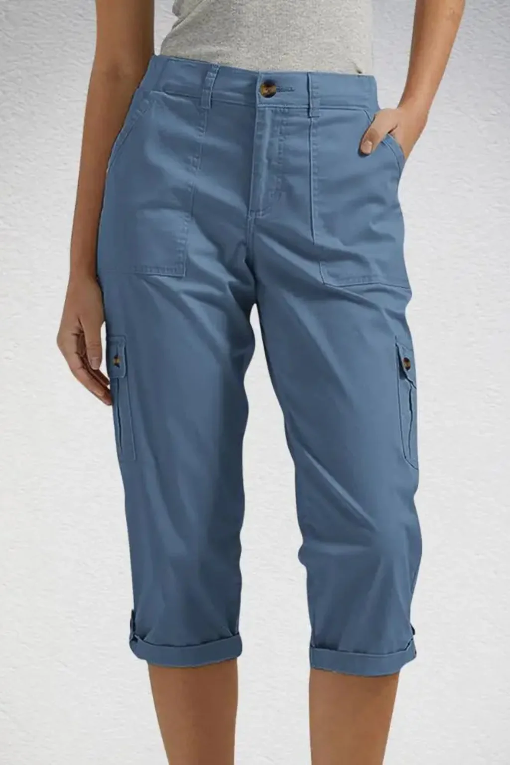 Margot | Women Cargo Cropped Trousers with Roll Up Hem - Image 13
