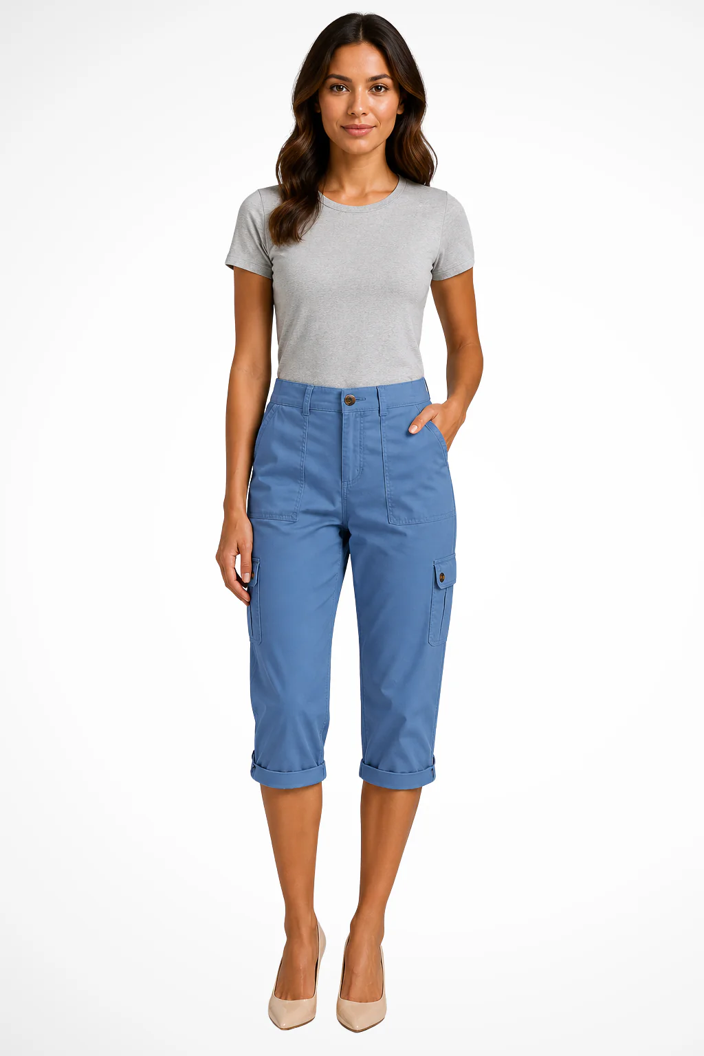 Margot | Women Cargo Cropped Trousers with Roll Up Hem - Image 5
