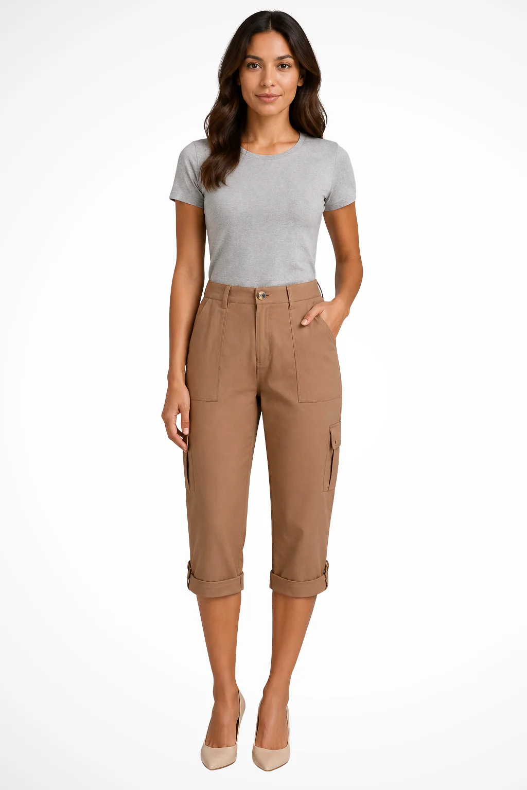Margot | Women Cargo Cropped Trousers with Roll Up Hem - Image 6