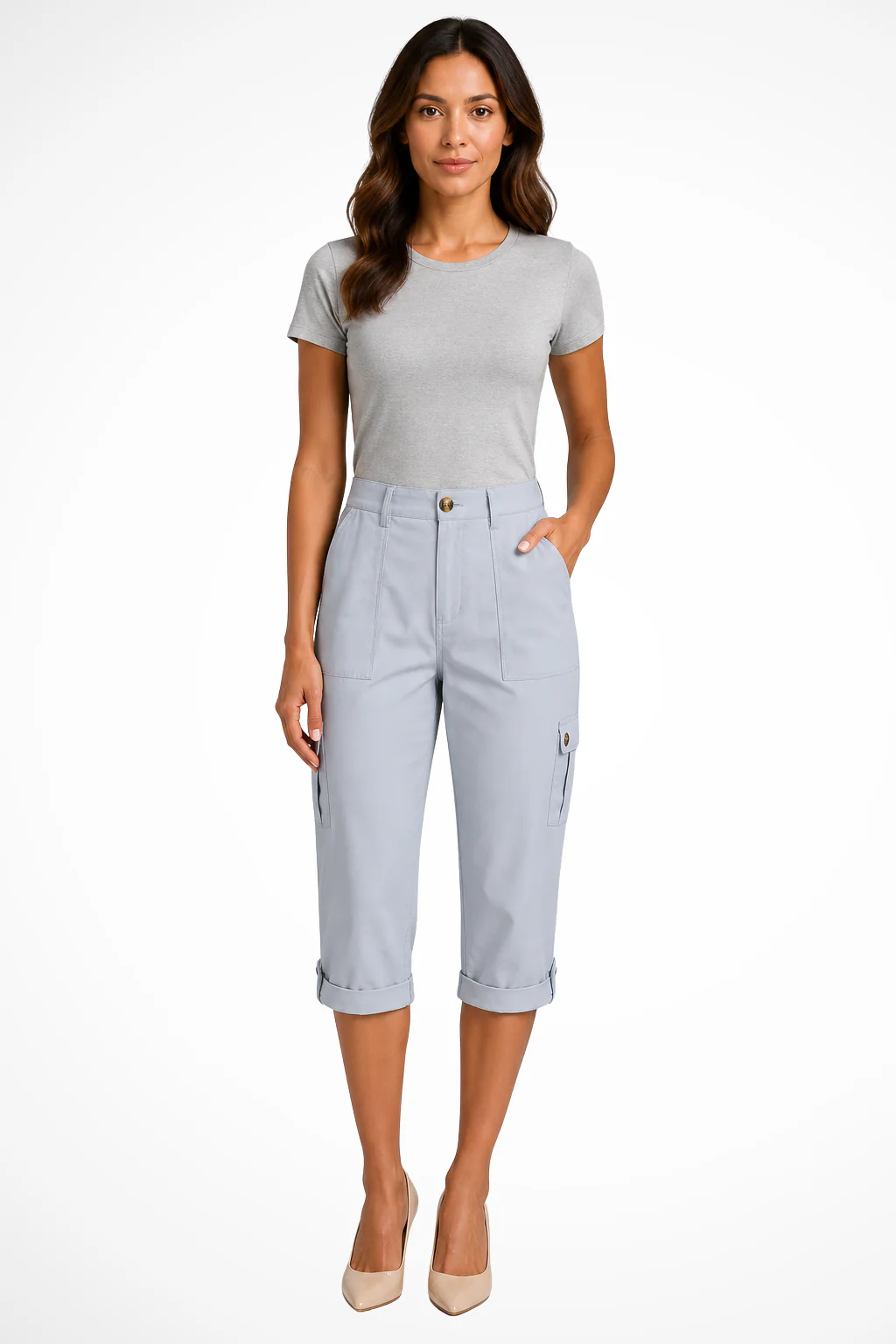 Margot | Women Cargo Cropped Trousers with Roll Up Hem - Image 7