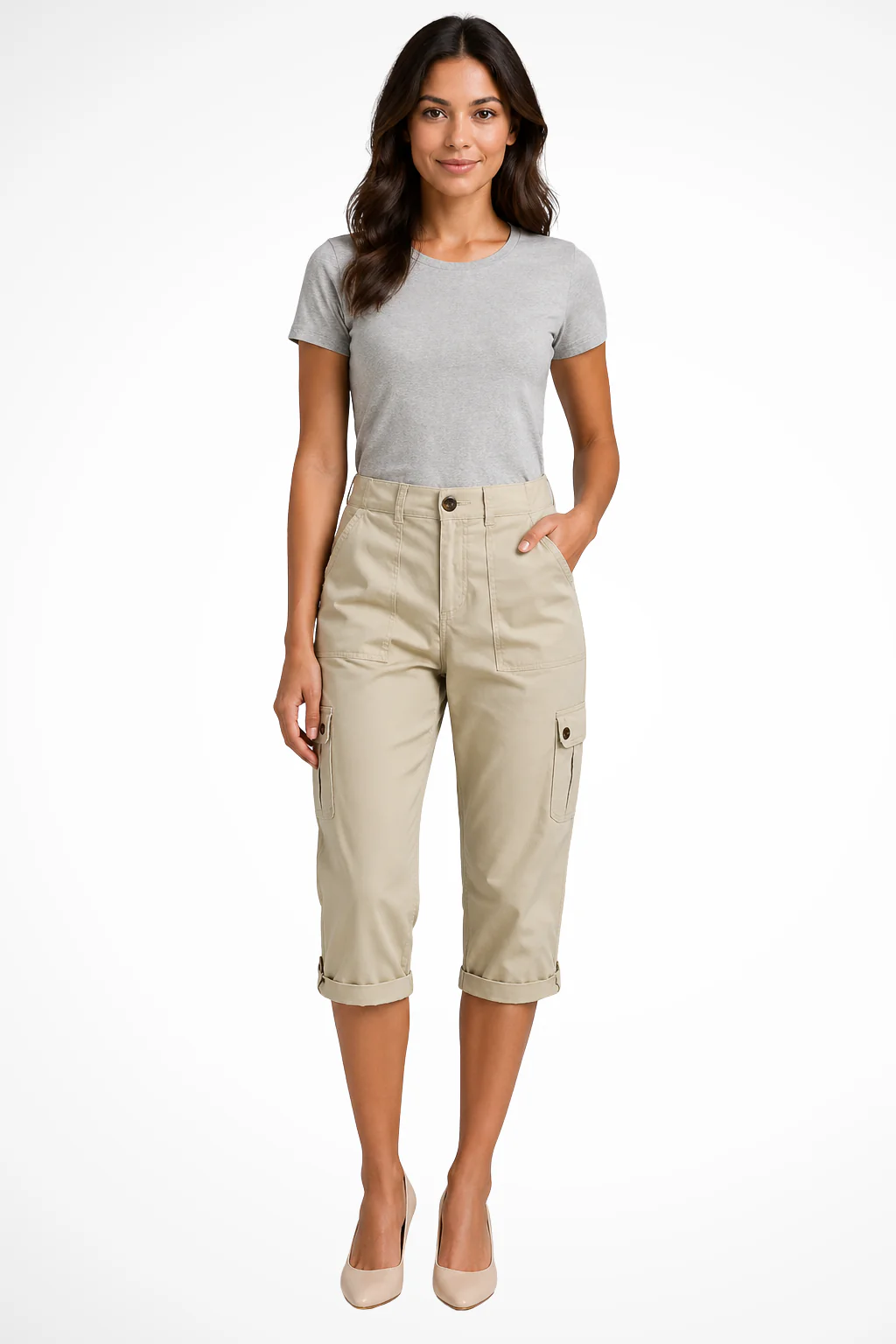 Margot | Women Cargo Cropped Trousers with Roll Up Hem - Image 8