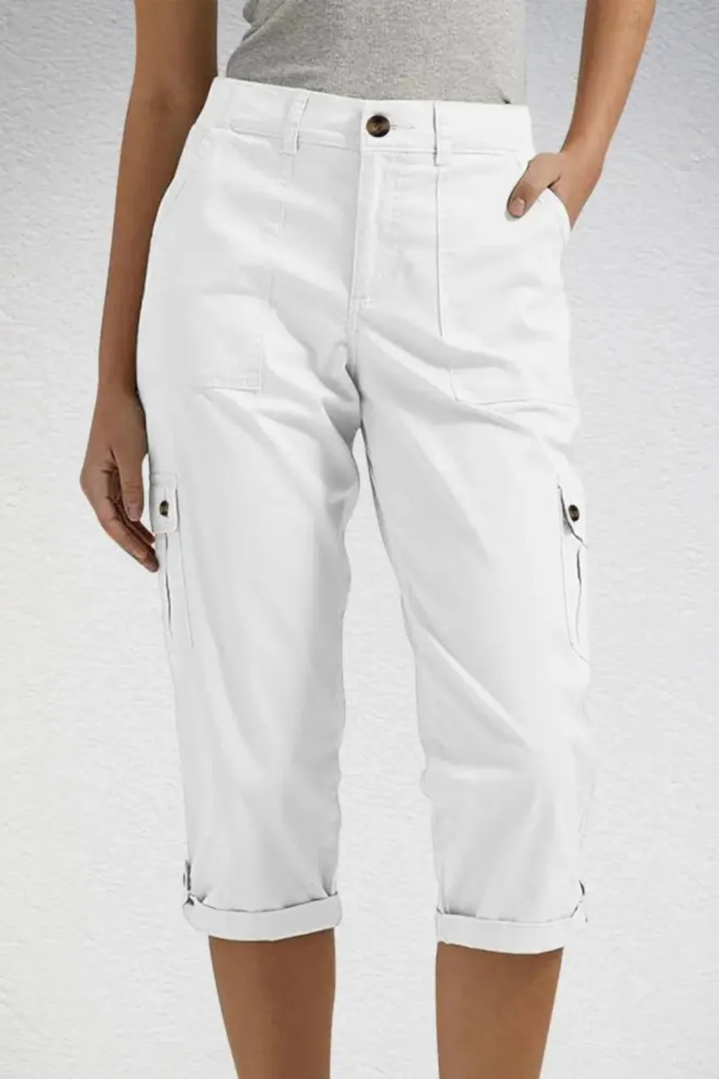 Margot | Women Cargo Cropped Trousers with Roll Up Hem - Image 9