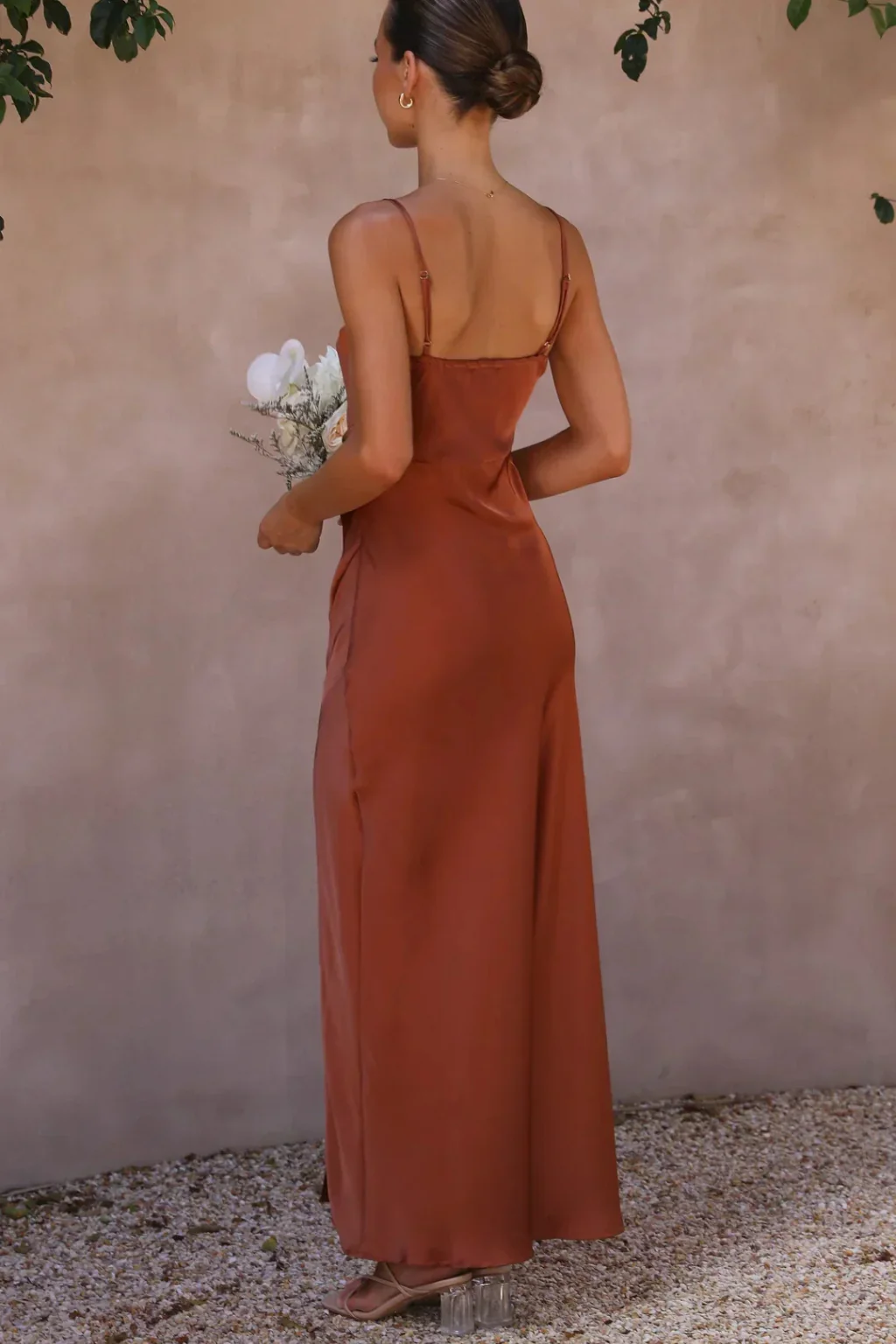 Margot | Women Square Neck Side Slit Wedding Guest Satin Midi Dress - Image 10