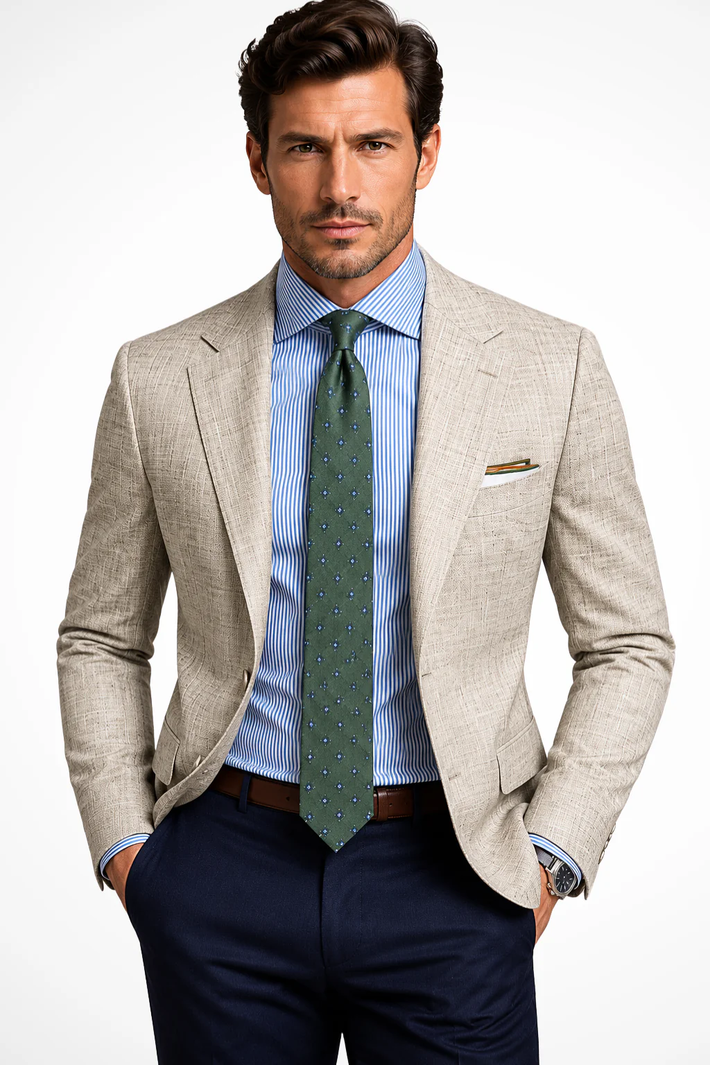 Maxwell | Men Peak Lapel Textured Linen Blazer