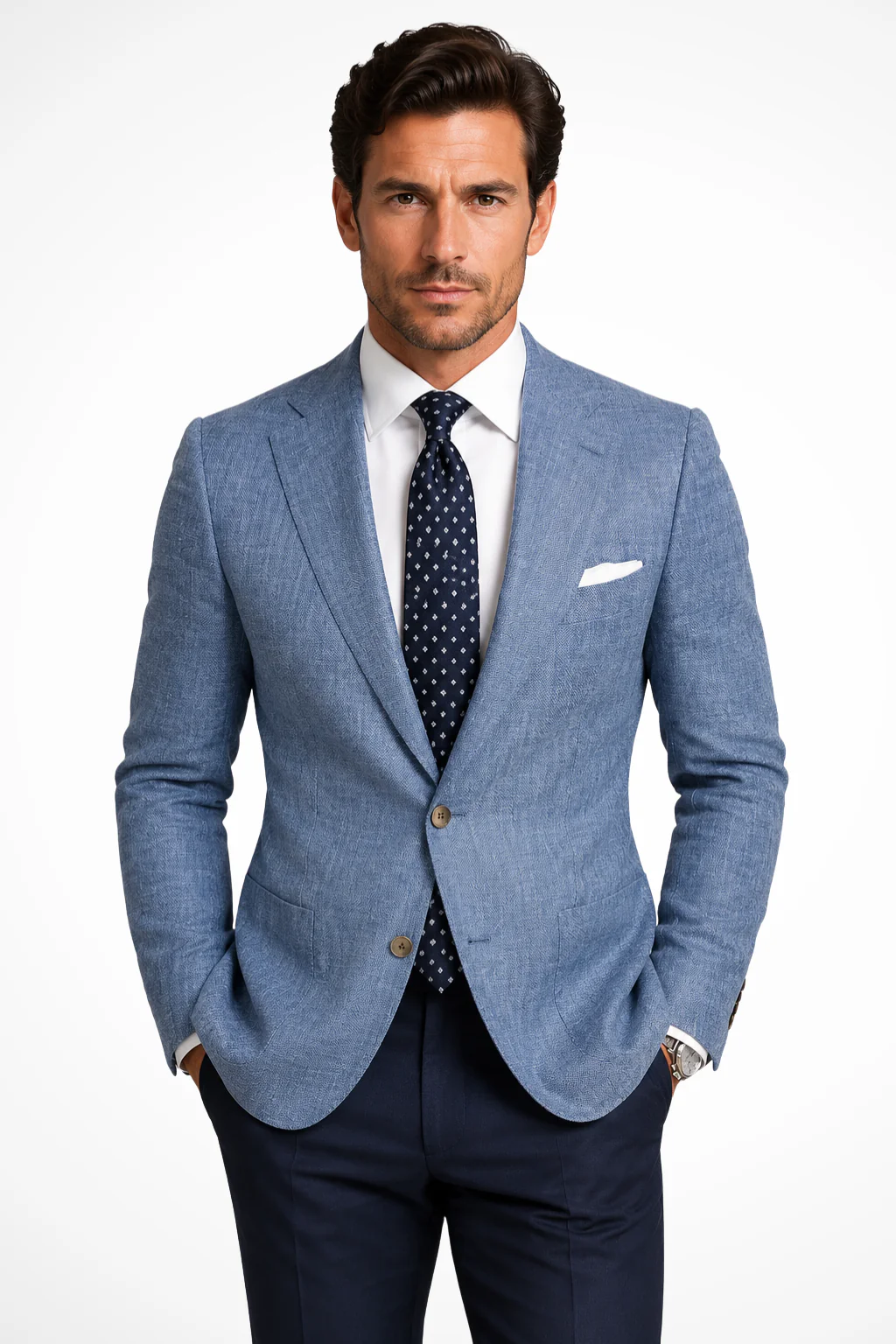 Maxwell | Men Peak Lapel Textured Linen Blazer - Image 3