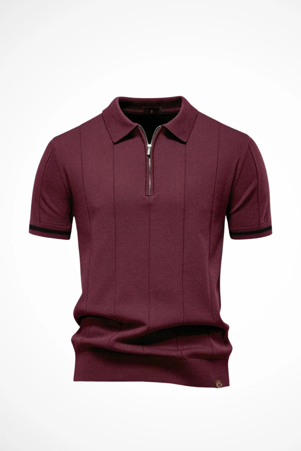 Michael | Men Ribbed Knit Quarter Zip Short Sleeve Muscle Fit Polo Shirt - Image 10