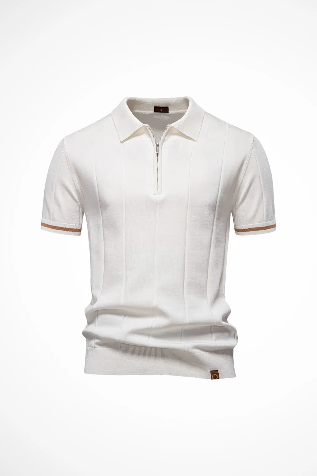 Michael | Men Ribbed Knit Quarter Zip Short Sleeve Muscle Fit Polo Shirt - Image 8