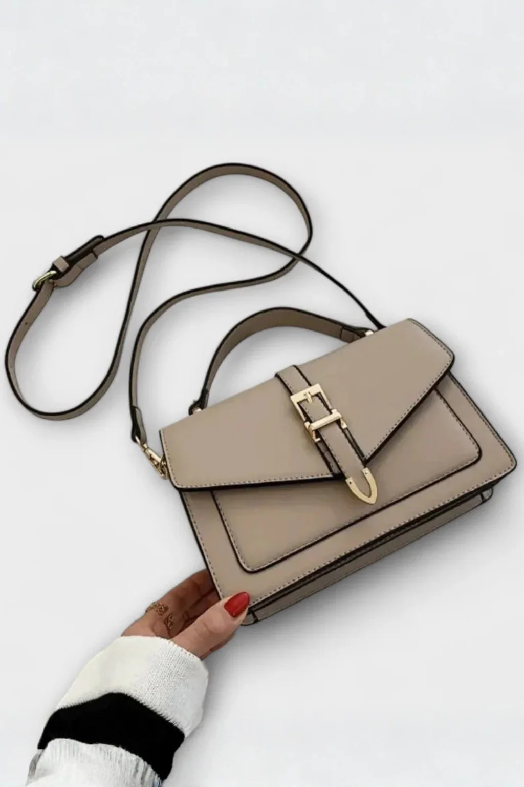 Milo | Women Structured Flap Gold Buckle Detail Crossbody Bag - Image 4